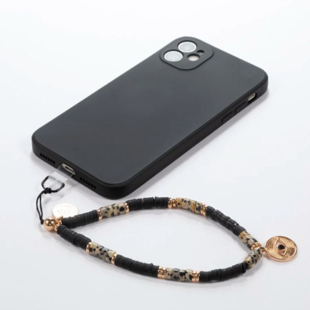 Le Noir Luxury Evil Eye Phone Charm - Black Beaded with Evil Eye Charm